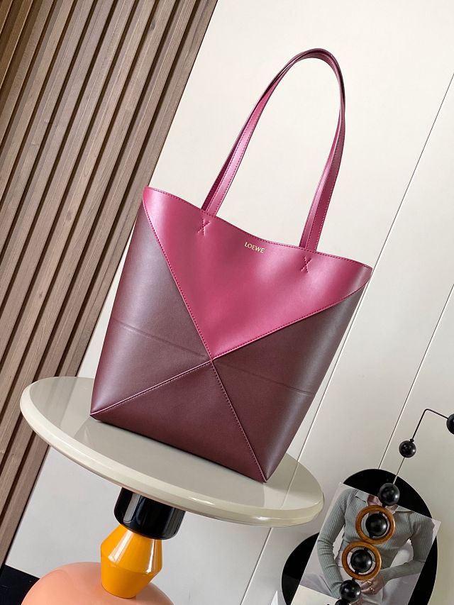 Loewe original calfskin medium puzzle fold tote A657G50 burgundy&peach