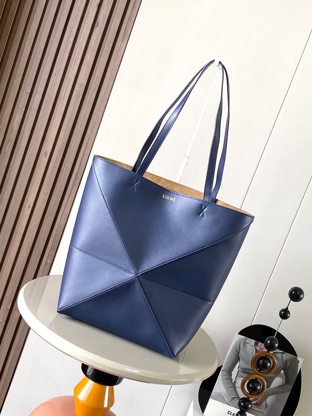 Loewe original calfskin medium puzzle fold tote A657G50 dark blue