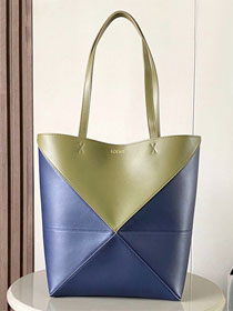 Loewe original calfskin medium puzzle fold tote A657G50 green&blue
