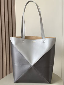 Loewe original calfskin medium puzzle fold tote A657G50 grey