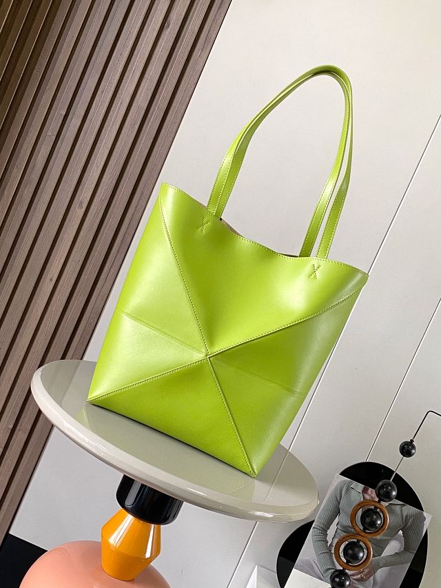 Loewe original calfskin medium puzzle fold tote A657G50 lemon green