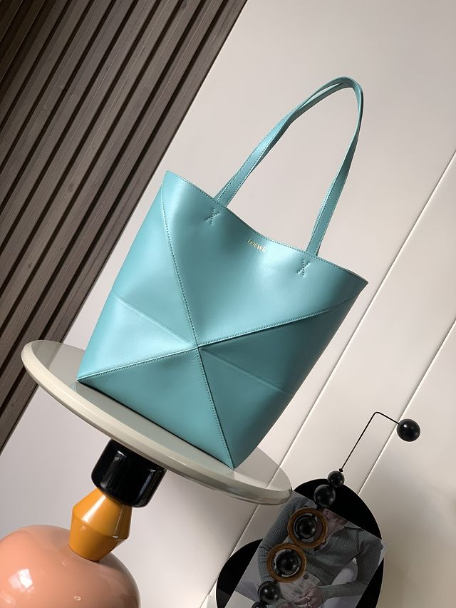 Loewe original calfskin medium puzzle fold tote A657G50 water blue
