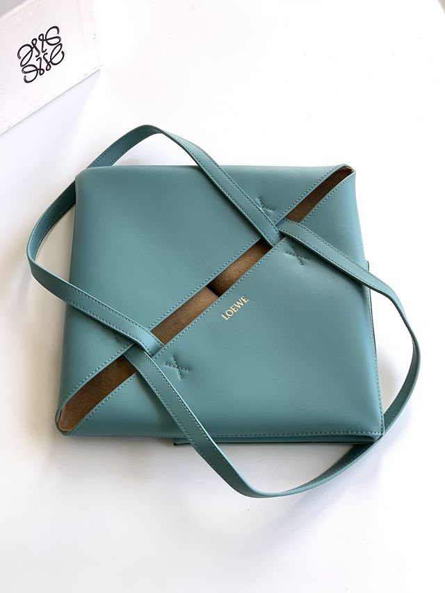 Loewe original calfskin medium puzzle fold tote A657G50 water blue