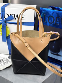 Loewe original calfskin mini puzzle fold tote A657V25 black&tan