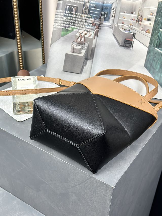 Loewe original calfskin mini puzzle fold tote A657V25 black&tan