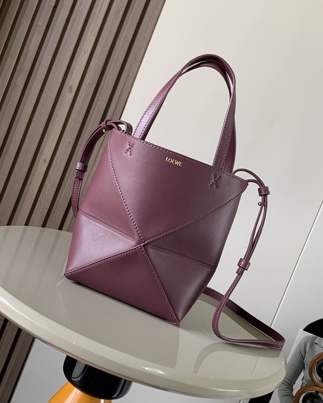 Loewe original calfskin mini puzzle fold tote A657V25 burgundy