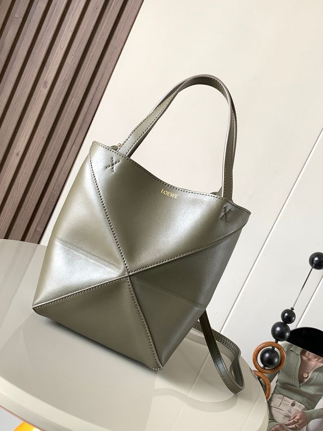 Loewe original calfskin mini puzzle fold tote A657V25 khaki