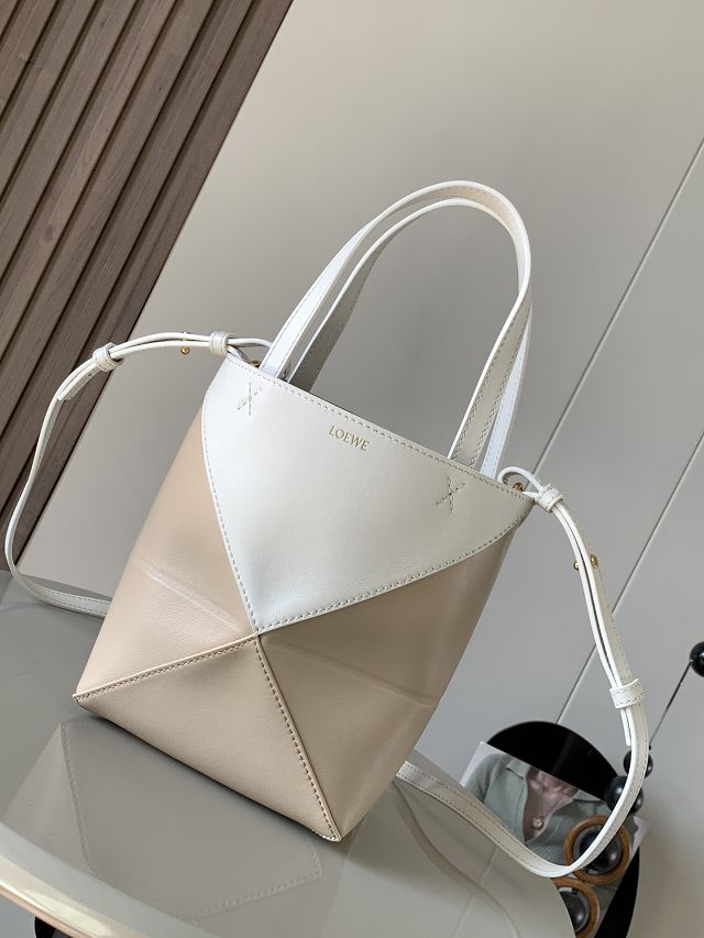 Loewe original calfskin mini puzzle fold tote A657V25 white&beige