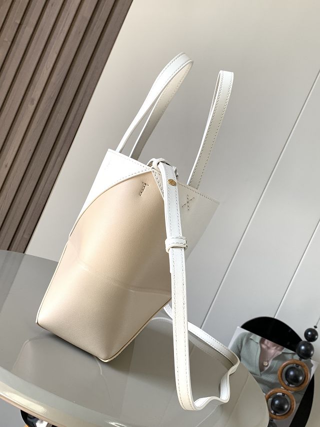 Loewe original calfskin mini puzzle fold tote A657V25 white&beige