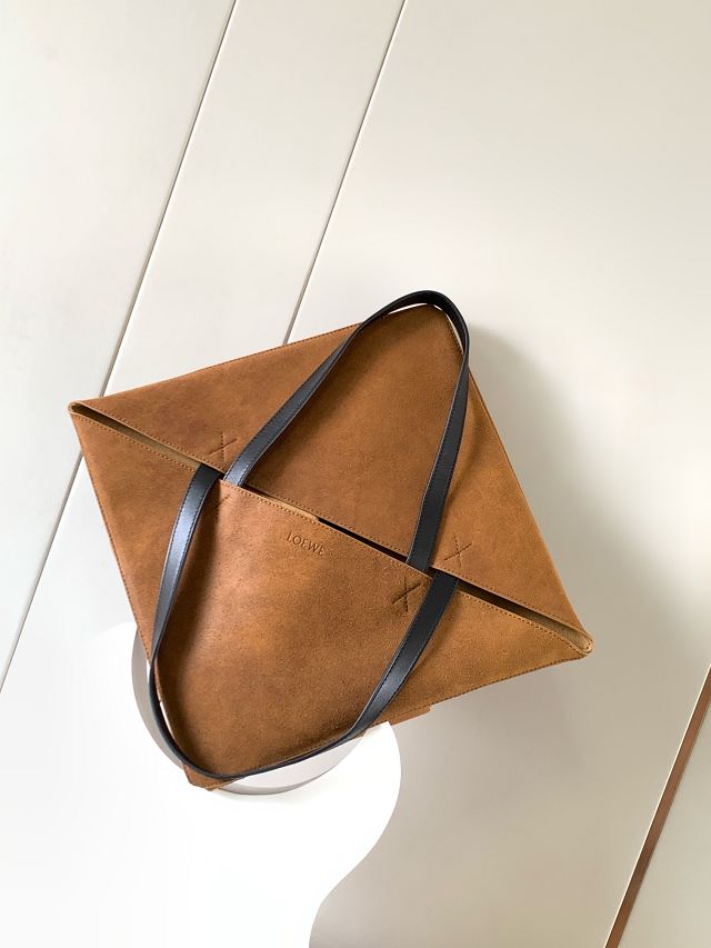 Loewe original suede calfskin large puzzle fold tote B933Q18 brown
