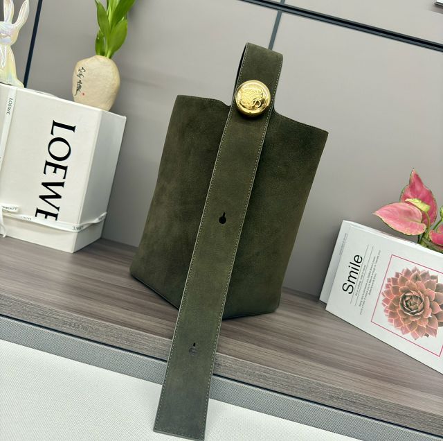 Loewe original suede calfskin medium pebble bucket BBMX02 green