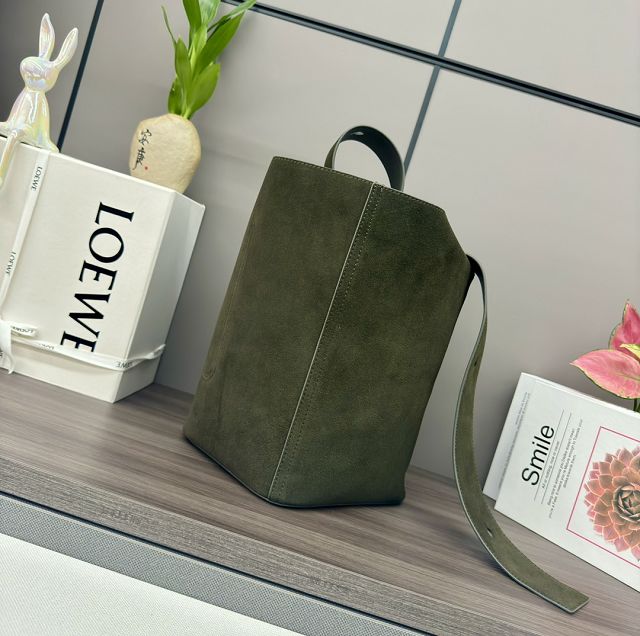 Loewe original suede calfskin medium pebble bucket BBMX02 green