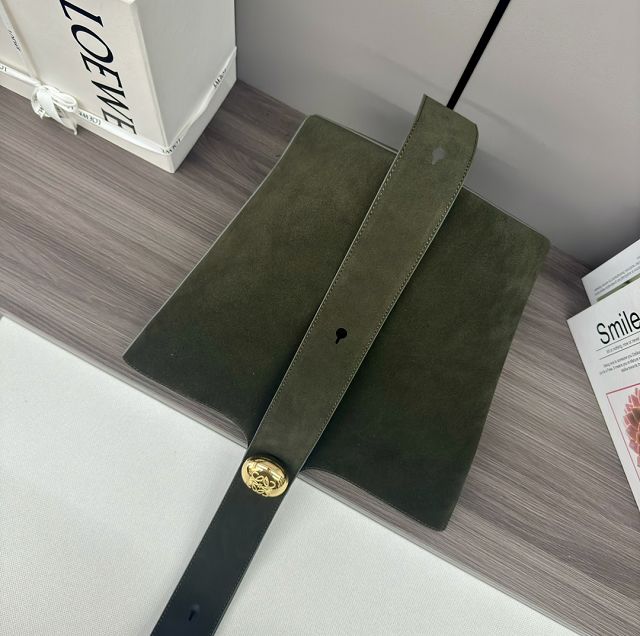 Loewe original suede calfskin medium pebble bucket BBMX02 green