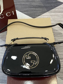 GG original patent calfskin blondie large top handle bag 815719 black