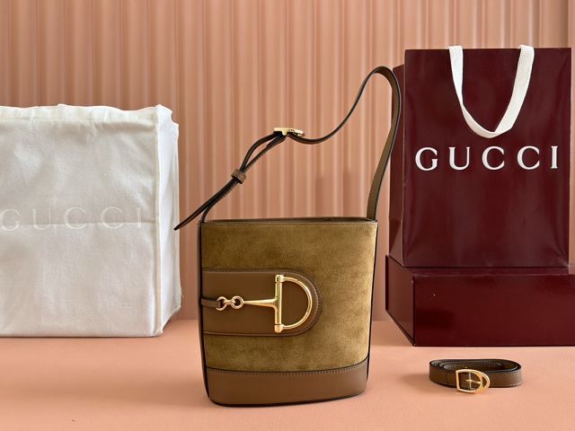 GG original suede calfskin 73 small bucket bag 833665 brown