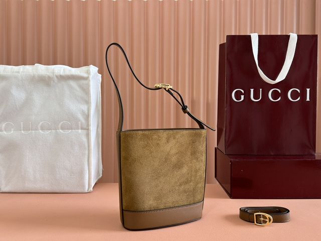GG original suede calfskin 73 small bucket bag 833665 brown