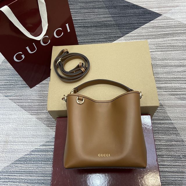 GG original calfskin emblem mini bucket bag 815118 brown