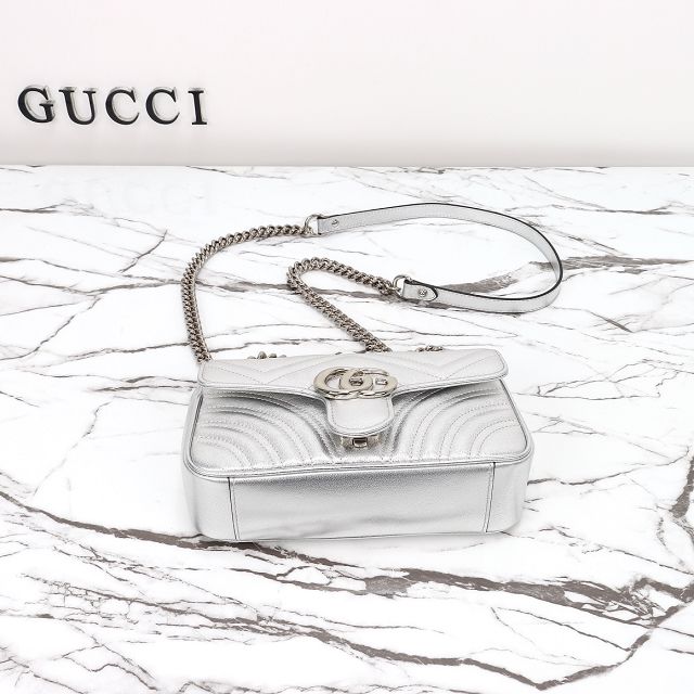 GG original calfskin marmont mini bag 446744 silver