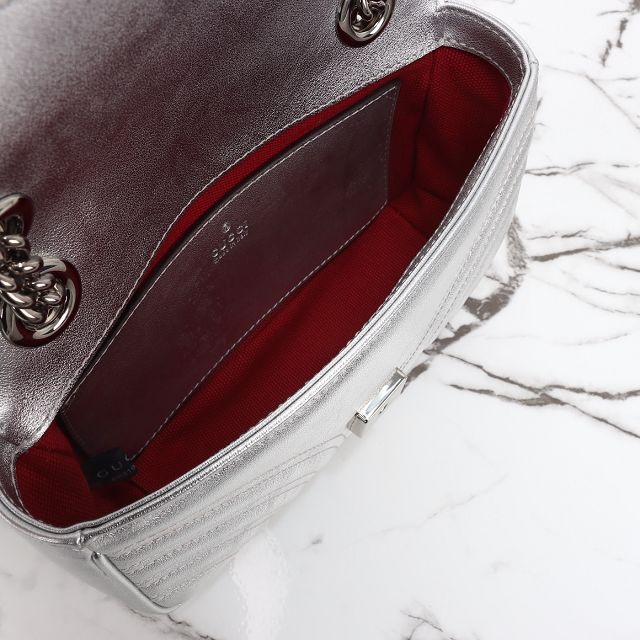 GG original calfskin marmont mini bag 446744 silver