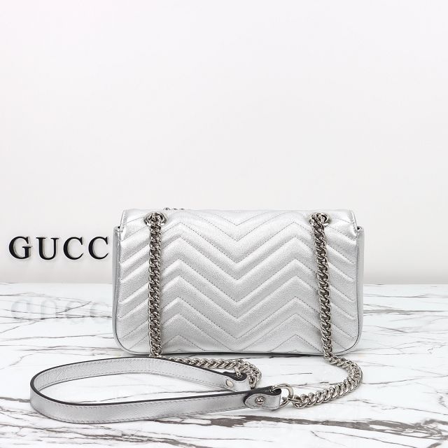 GG original calfskin marmont small shoulder bag 443497 silver