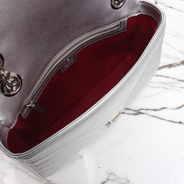 GG original calfskin marmont small shoulder bag 443497 silver