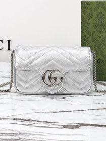 GG original calfskin marmont super mini bag 476433 silver