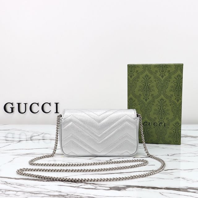 GG original calfskin marmont super mini bag 476433 silver