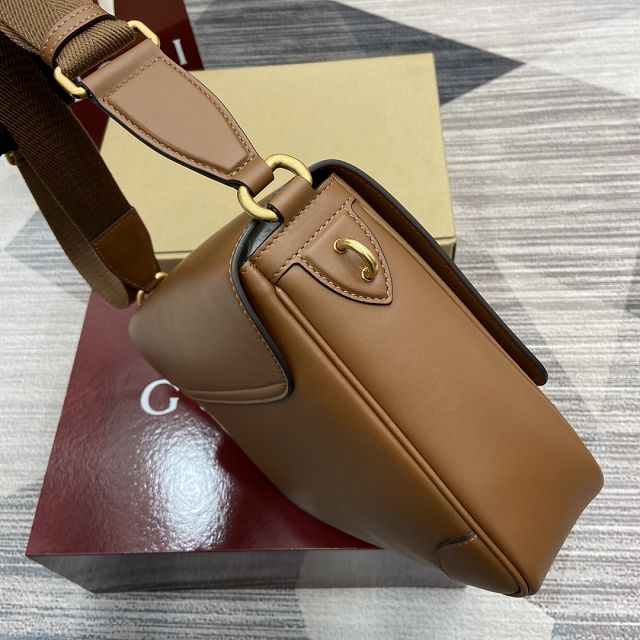 GG original calfskin emblem medium crossbody bag 821154 brown