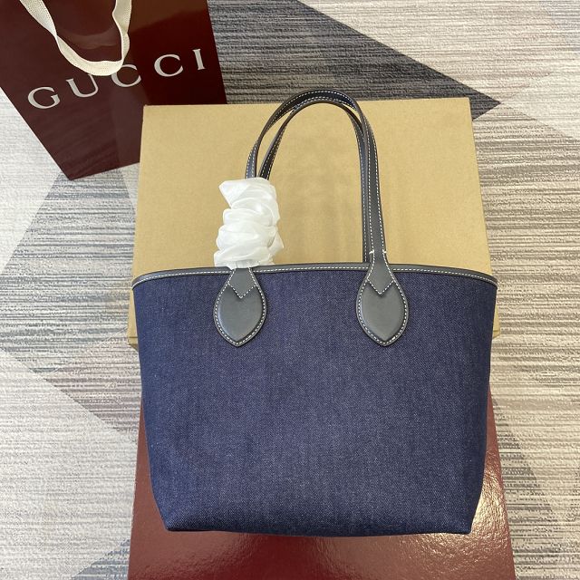 GG original denim totissima small tote bag 820496 dark blue