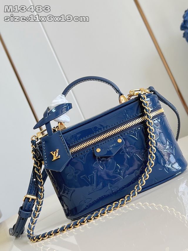 Louis vuitton original patent calfskin vanity chain pouch M13483 blue