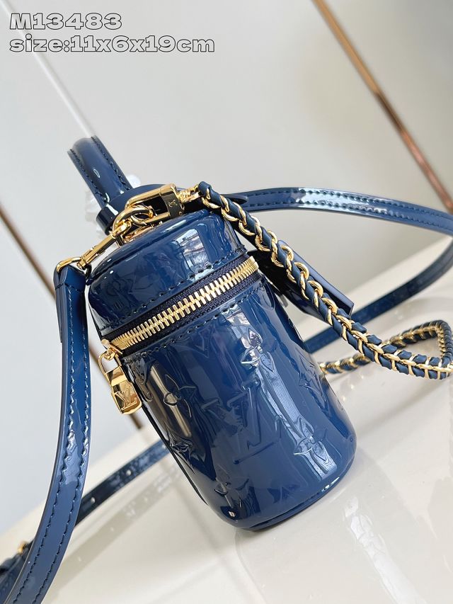 Louis vuitton original patent calfskin vanity chain pouch M13483 blue