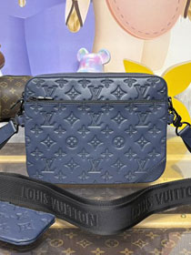 Louis vuitton original calfskin trio messenger bag M14785 blue