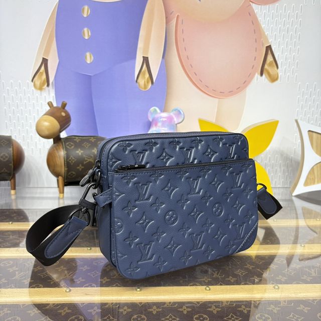 Louis vuitton original calfskin trio messenger bag M14785 blue