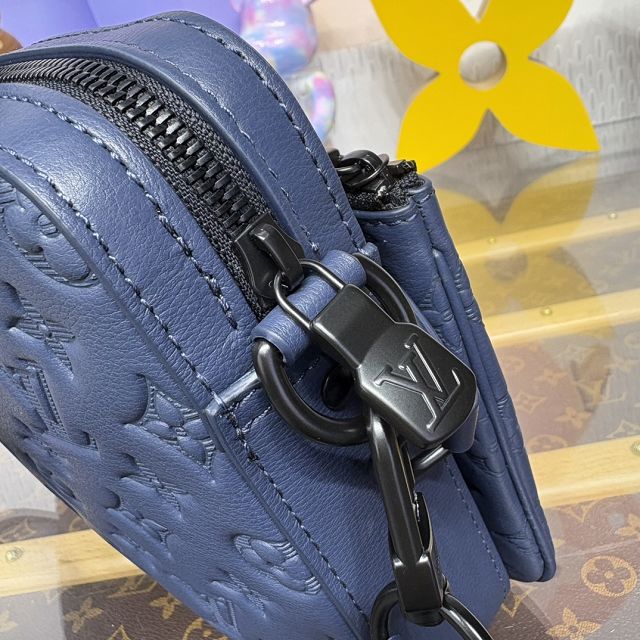 Louis vuitton original calfskin trio messenger bag M14785 blue