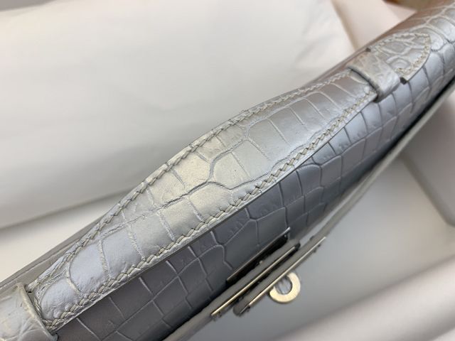 Hermes 100% genuine crocodile leather kelly cut 31 clutch C310 silver