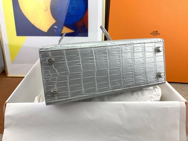 Hermes genuine crocodile leather kelly bag K320 silver