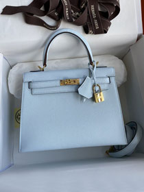 Hermes original epsom leather kelly 25 bag K25-1 azur