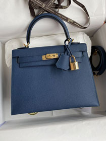 Hermes original epsom leather kelly 28 bag K28-2 deep blue