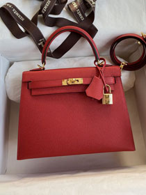 Hermes original epsom leather kelly 28 bag K28-2 rouge casaque