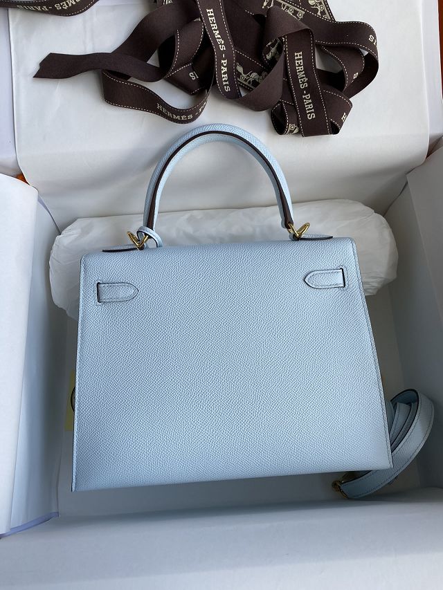 Hermes original epsom leather kelly 32 bag K32-1 azur