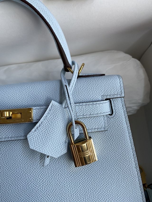 Hermes original epsom leather kelly 32 bag K32-1 azur