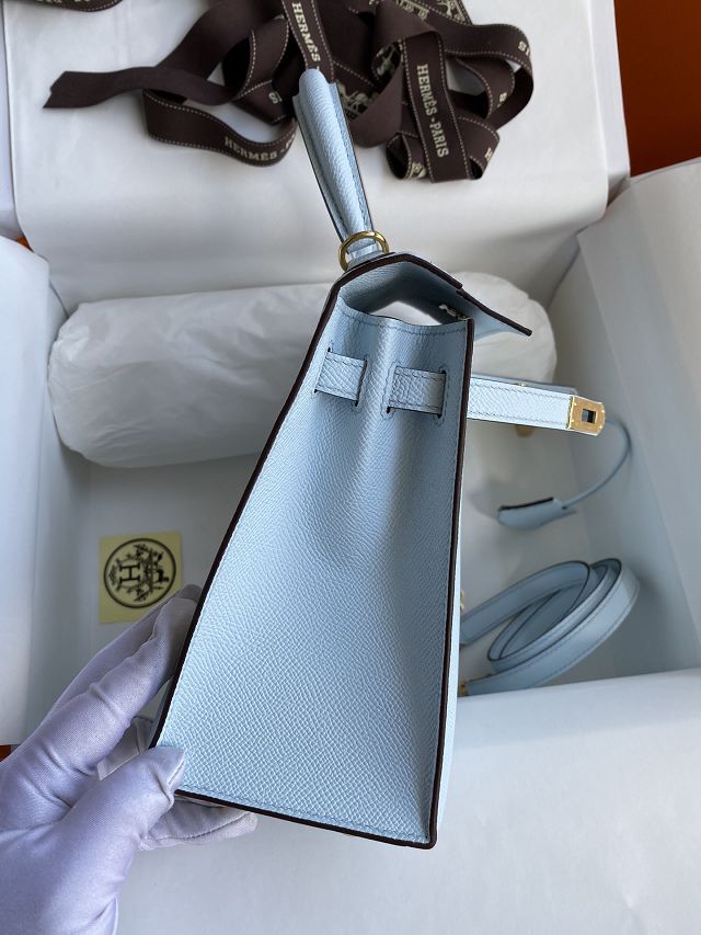 Hermes original epsom leather kelly 32 bag K32-1 azur
