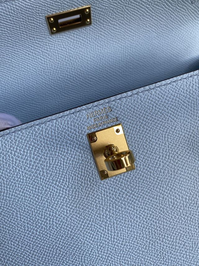 Hermes original epsom leather kelly 32 bag K32-1 azur