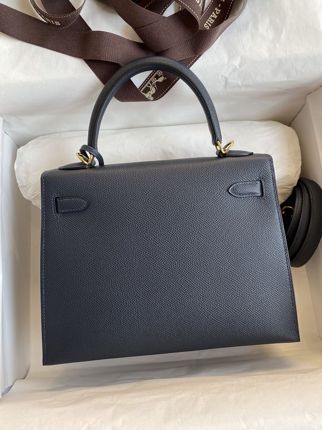 Hermes original epsom leather kelly 32 bag K32-1 blue nuit