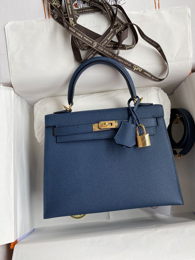 Hermes original epsom leather kelly 28 bag K28-2 deep blue
