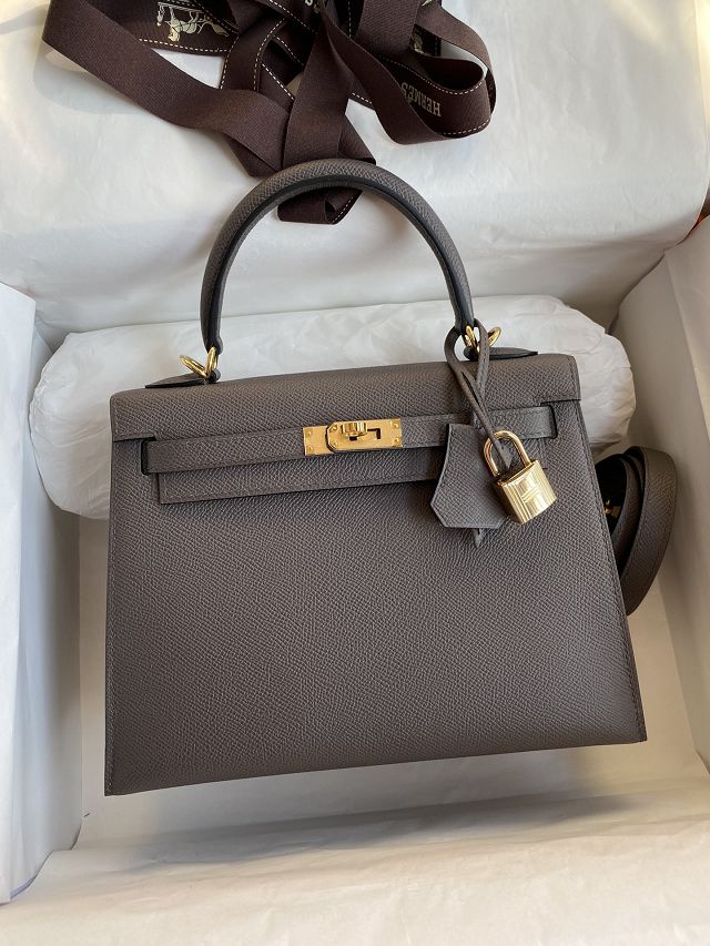 Hermes original epsom leather kelly 28 bag K28-2 grey etain