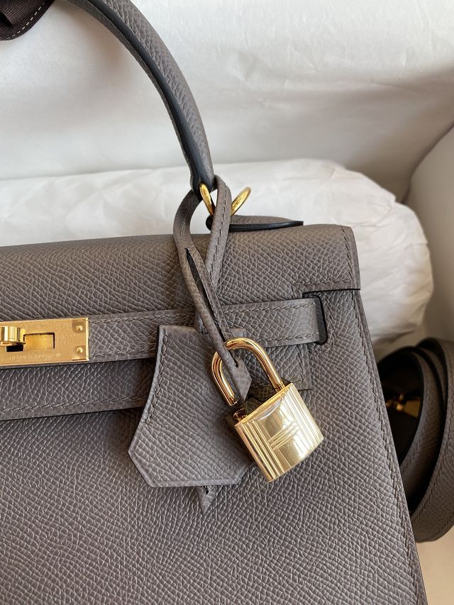 Hermes original epsom leather kelly 28 bag K28-2 grey etain