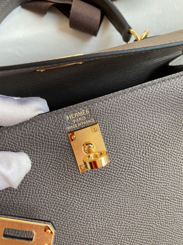 Hermes original epsom leather kelly 28 bag K28-2 grey etain