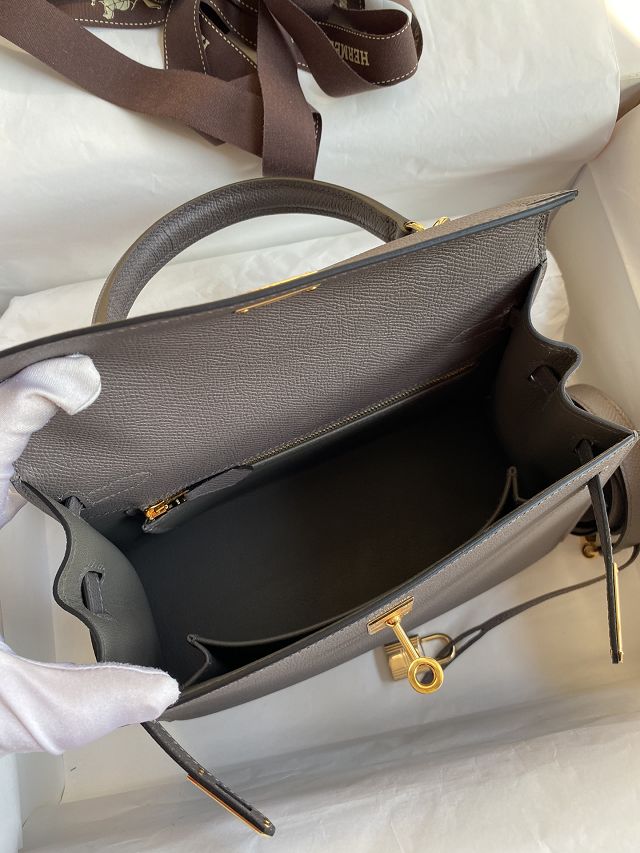 Hermes original epsom leather kelly 28 bag K28-2 grey etain