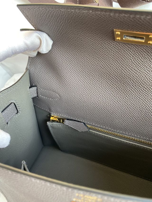 Hermes original epsom leather kelly 28 bag K28-2 grey etain